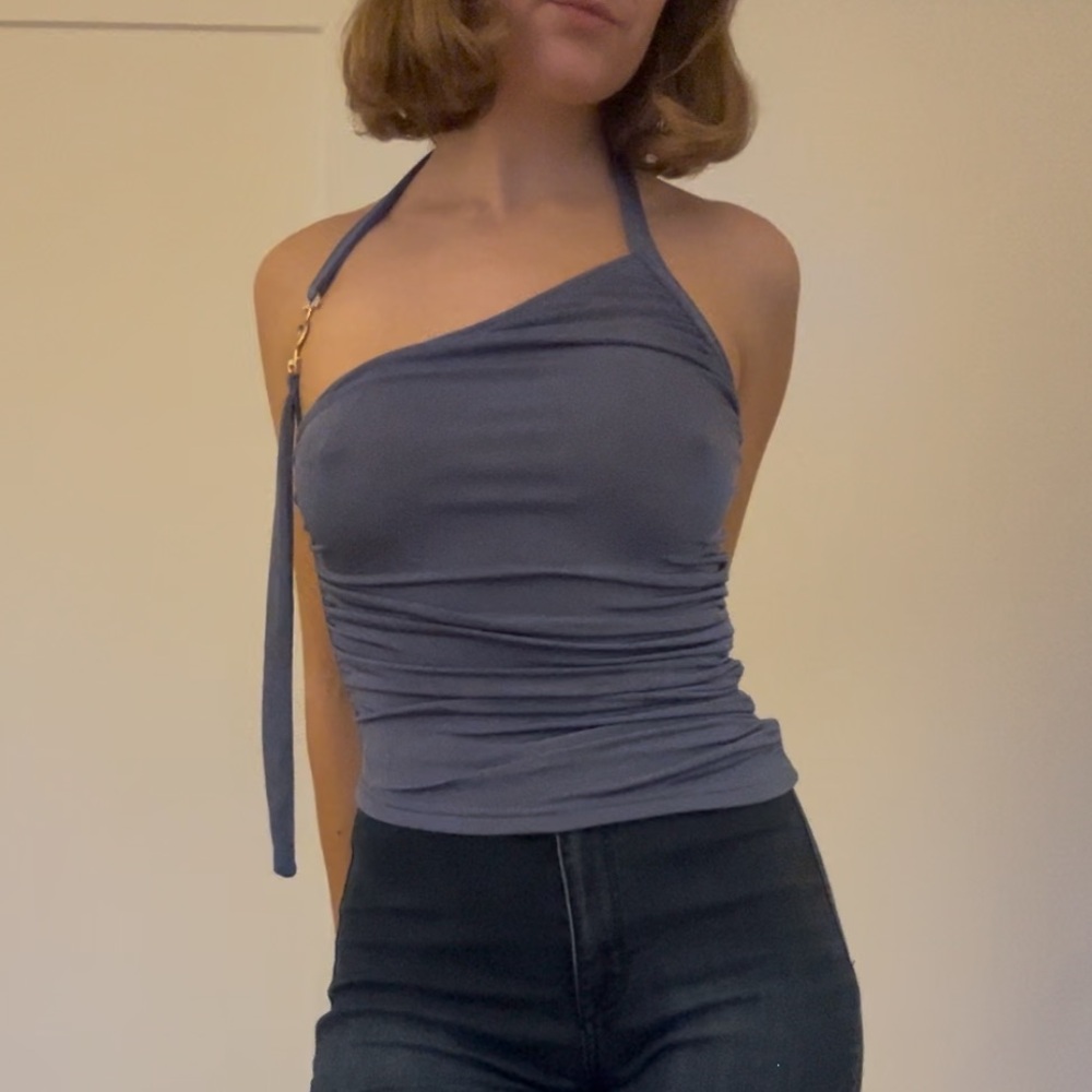Stylish Blue Ruched Tube Top - Picture 3 of 4